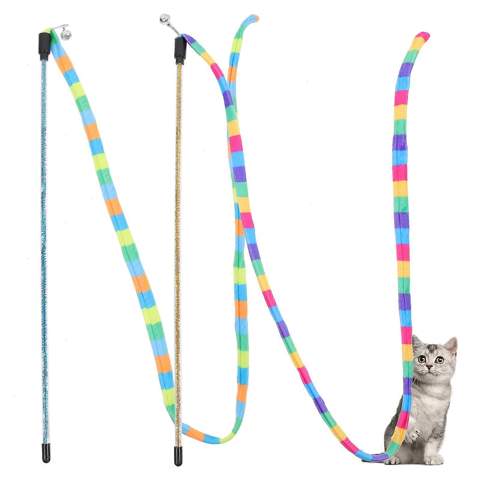 2Pcs Indoor Cat Teasing Wand String Stick Interesting Toy Cat Fishing Pole