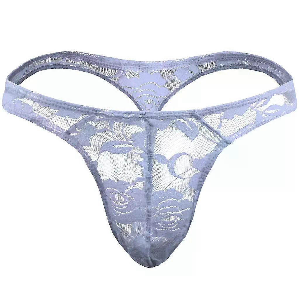 Men's Erotic T Back Thong Sissy Lace Embroidery Semi Transparent G-string Gay Low-rise U Convex Pouch Panties Open Buttocks