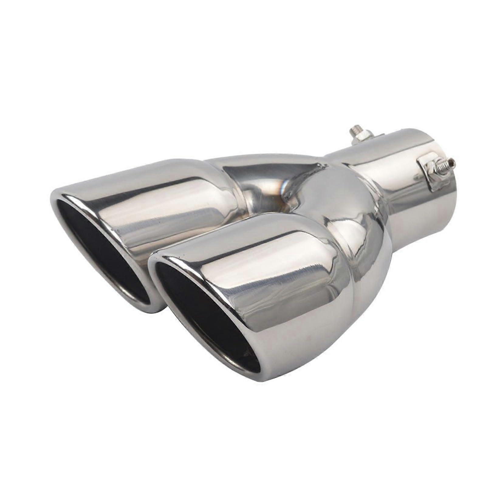 Car Exhaust Tip, Universal Dual Outlet, Stainless Steel, Chrome End Cap Compatible, Modified Rear Lip Trim