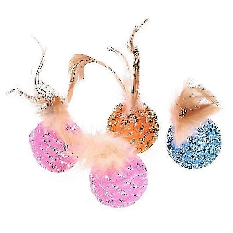 4個ペット猫のおもちゃ猫ラインボールフェザーラインチューブボールペットおもちゃ(ランダムカラー)