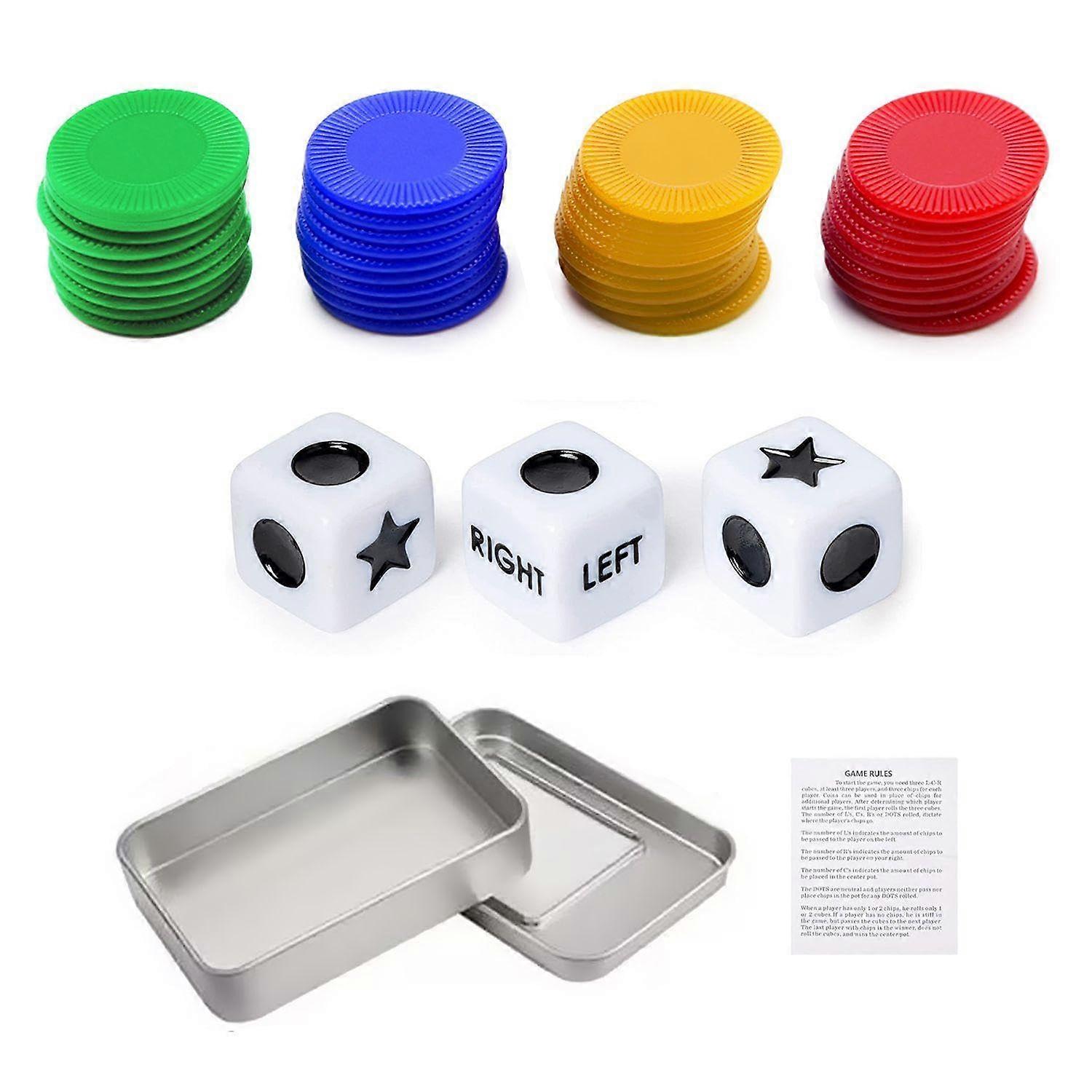 Dice Play Set Portable, Interactive Toy Dice, 3 Dice, 40 Colour Chips, 4-Colour Chips Game Set for School and Home