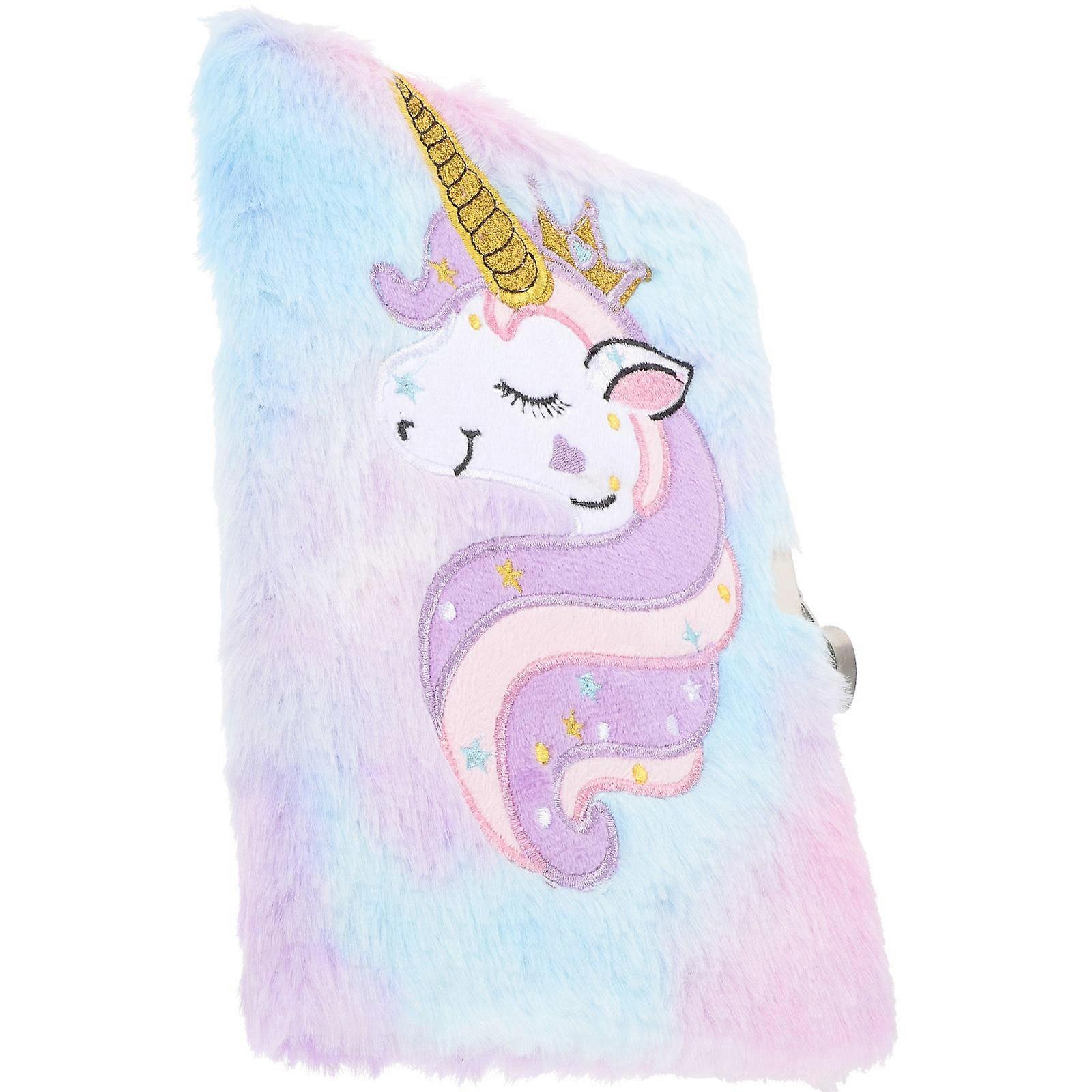 Portable Lockable Diary Plush Notepad Dye-Purple Gradient 22X15.5CM Creative Writing For Children Students 1Pack