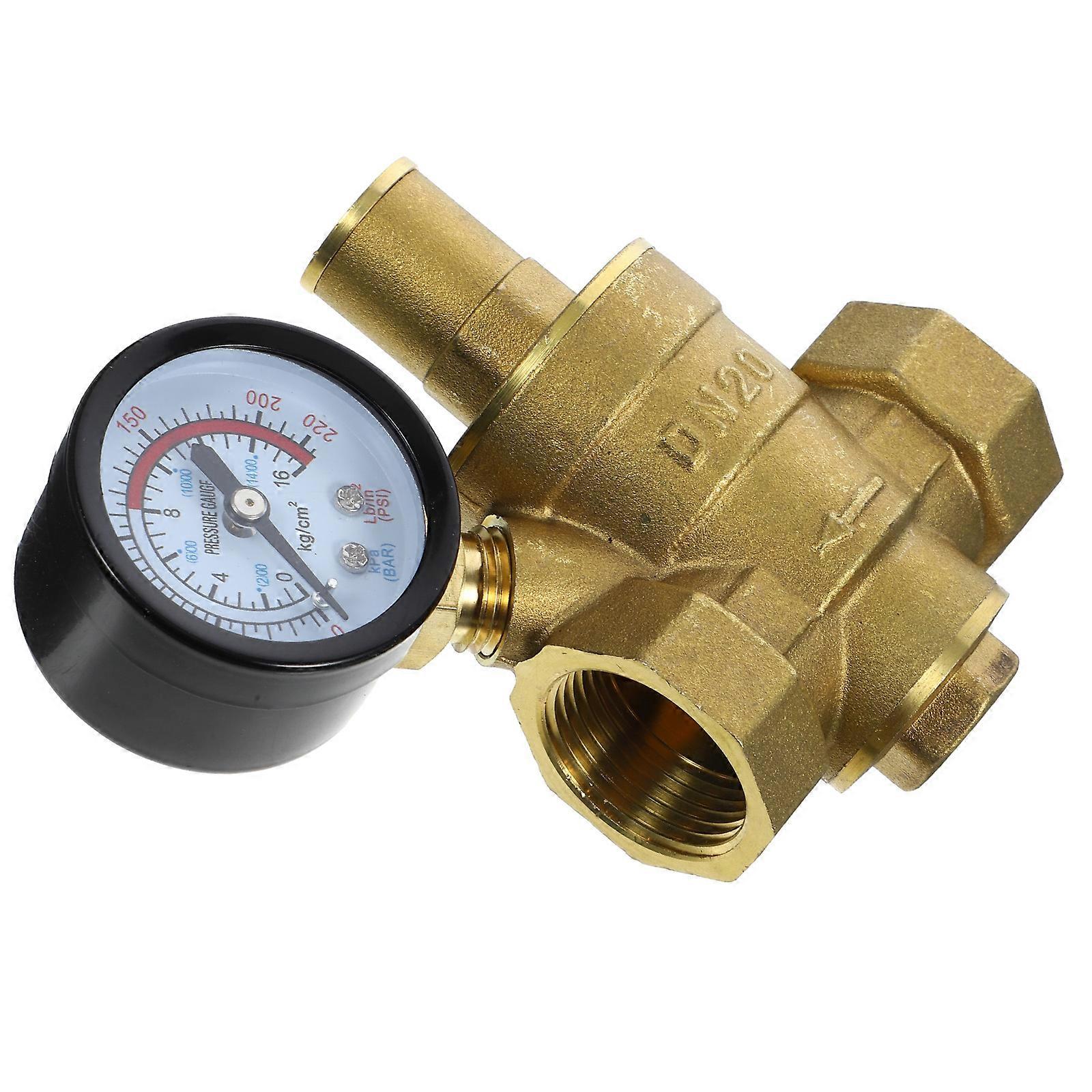 Golden Water Pressure Regulator with Gauge Adjustable for Home Use Made of Brass and Iron 3/4