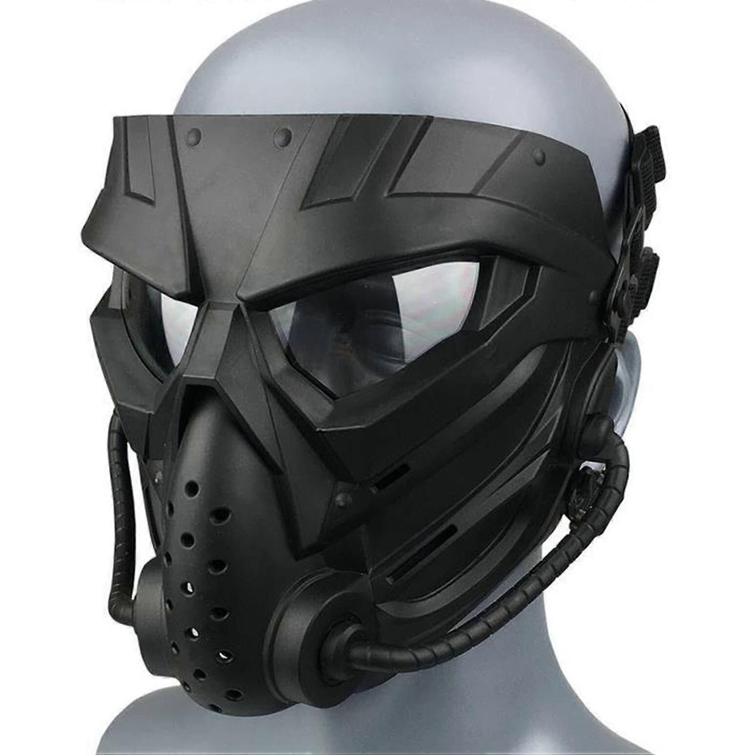 Tactical AntiFog Airsoft Mask with Clear Lens, Protective FullFace Mask, Adjustable Strap (Black Gray)