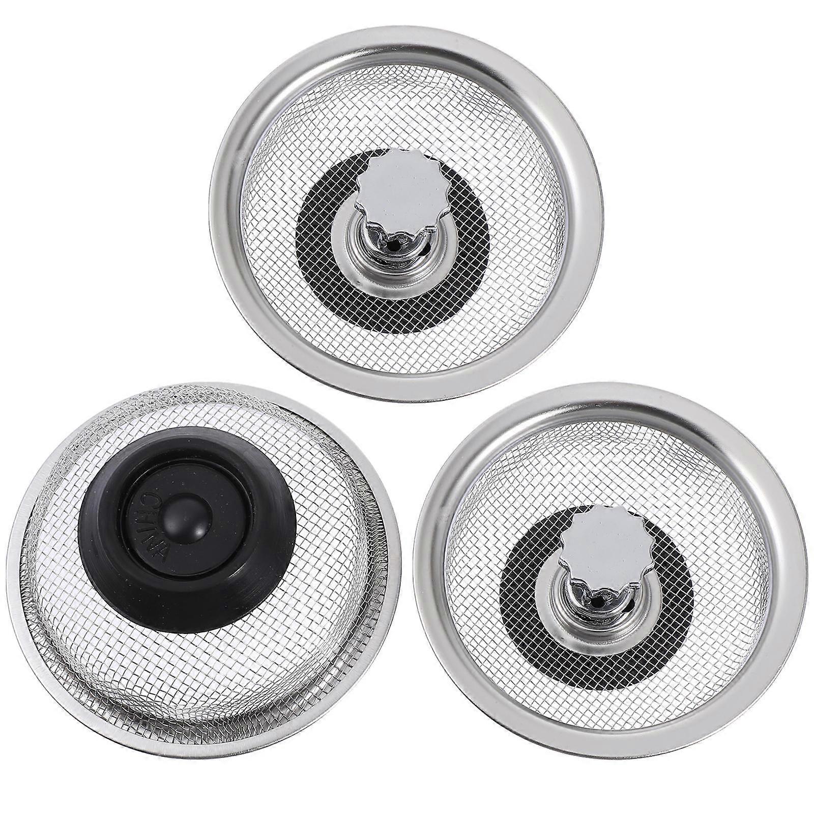 3 יחידות מסננת כיור נירוסטה מגן ניקוז מסנן רשת למטבח וחדר אמבטיה - עמיד, קל לניקוי, חוסם מזון ושיער יעיל