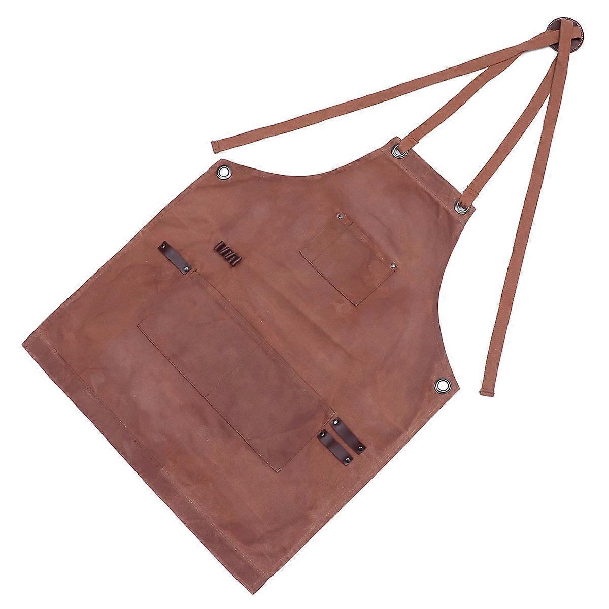 Durable Khaki Waxed Canvas Woodworking Apron with Multi Tool Pockets for Protection Use 29.5 x 22.5 Inches