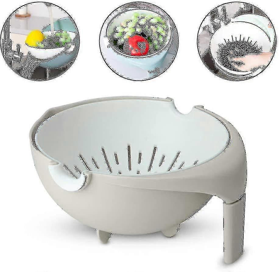 Plastic Drain Basket Colander with Handle (White)