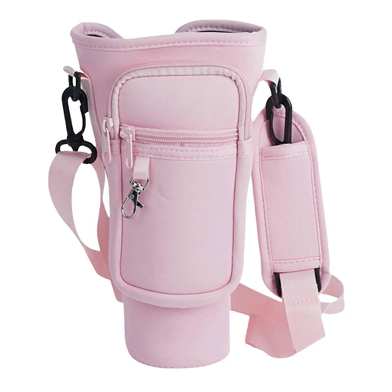 Flaschentasche 40oz Neoprene Water Bottle Carrier Bag with Adjustable Shoulder Strap and Cup Sleeve in Pink
