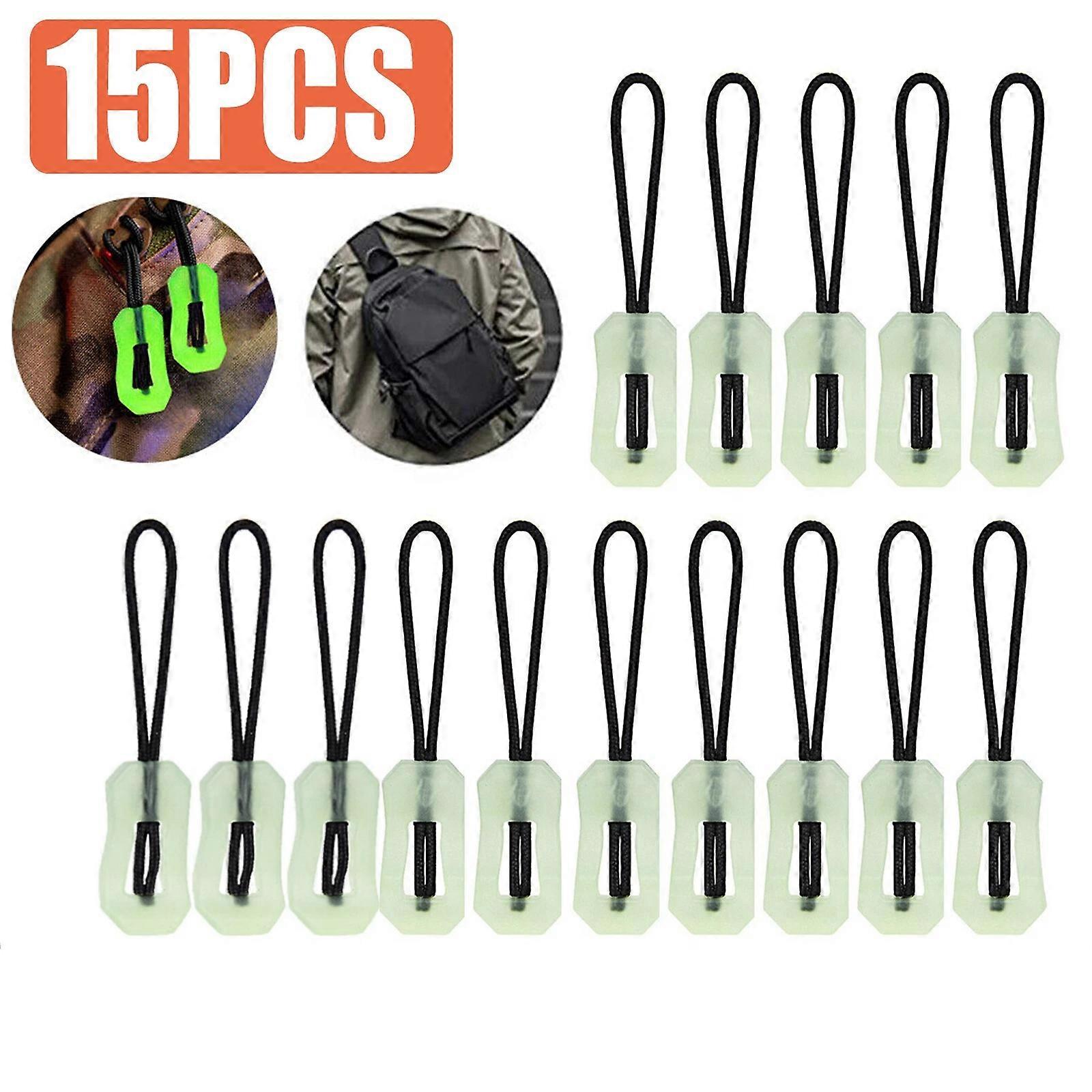 15pcs Luminous Zipper Pulls Cord Glow In The Dark Zipper Puller Head Repair Set