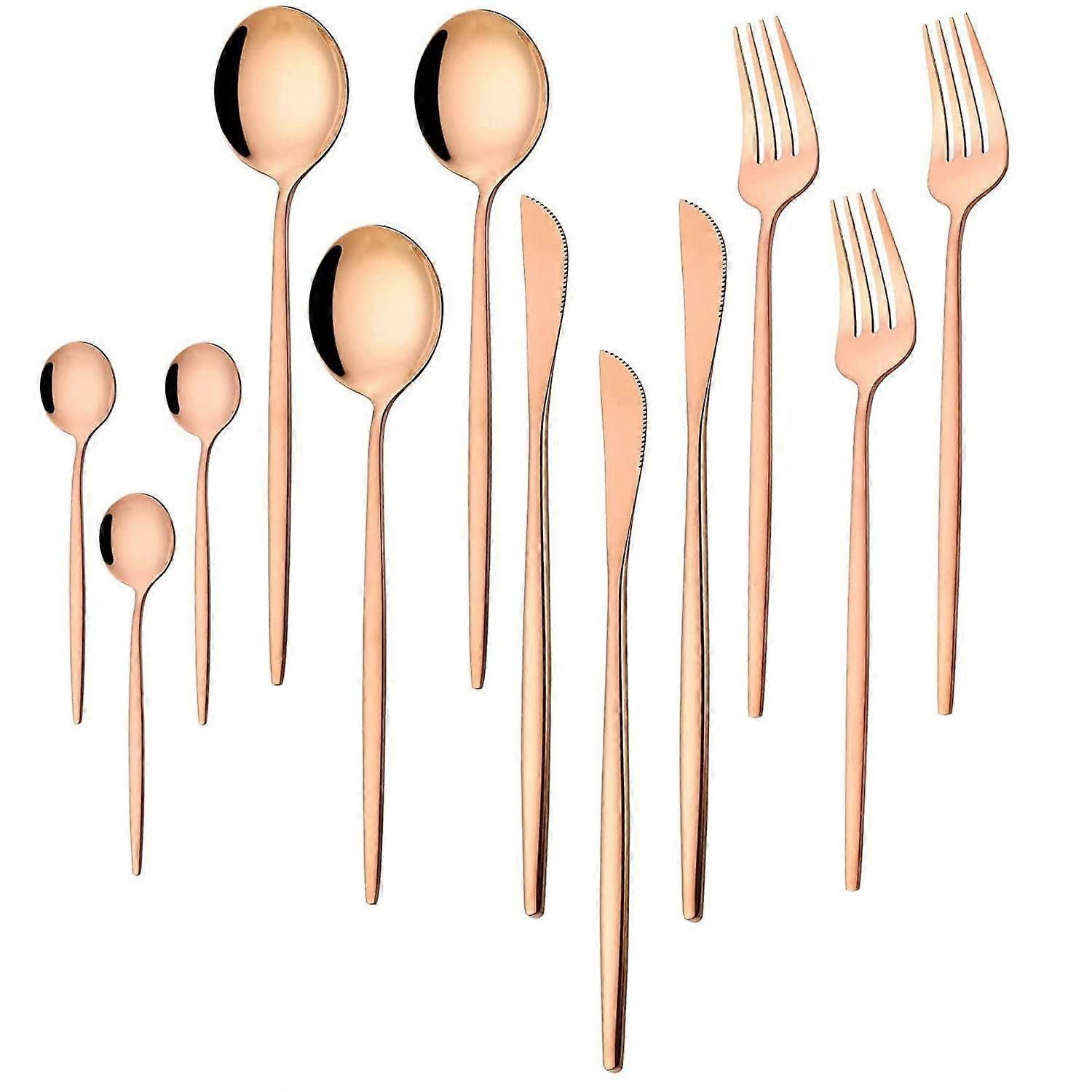 Set di posate in acciaio inossidabile placcato oro rosa con finitura a specchio - Posate in rame