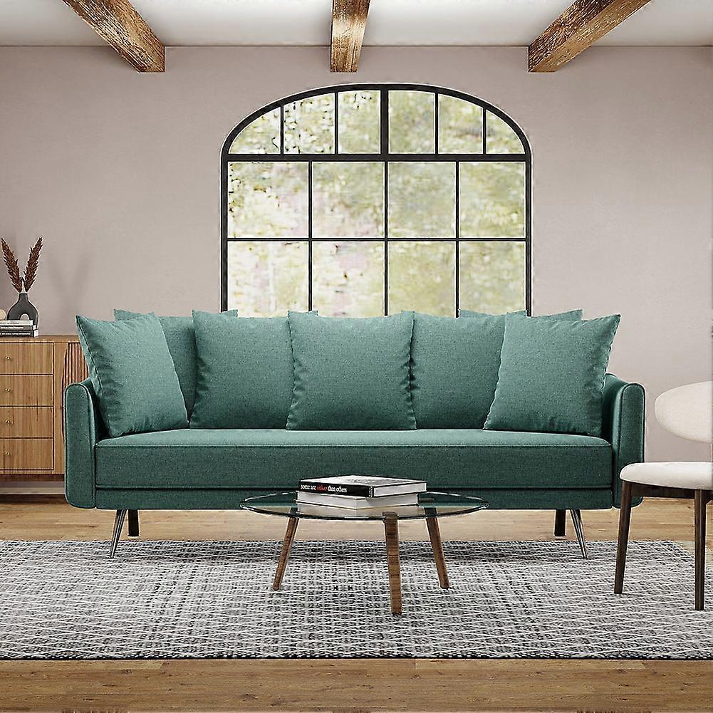 Fabric 3 Seater Sofa Settee with 7 Pillows - Green