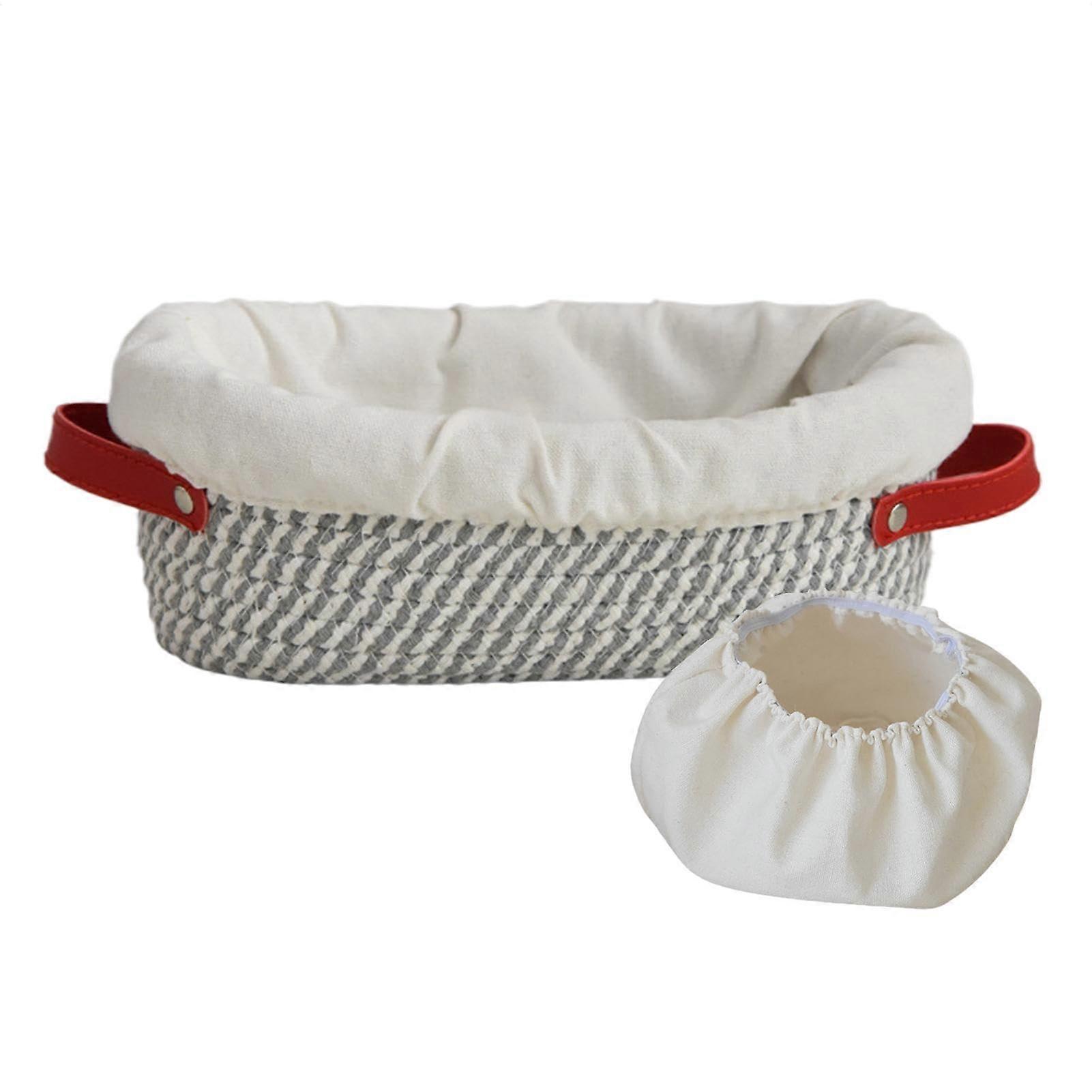 Base Bread Basket, Handmade Thick-Proof With Lining and Fabric Cover, Double Handle For Home Use