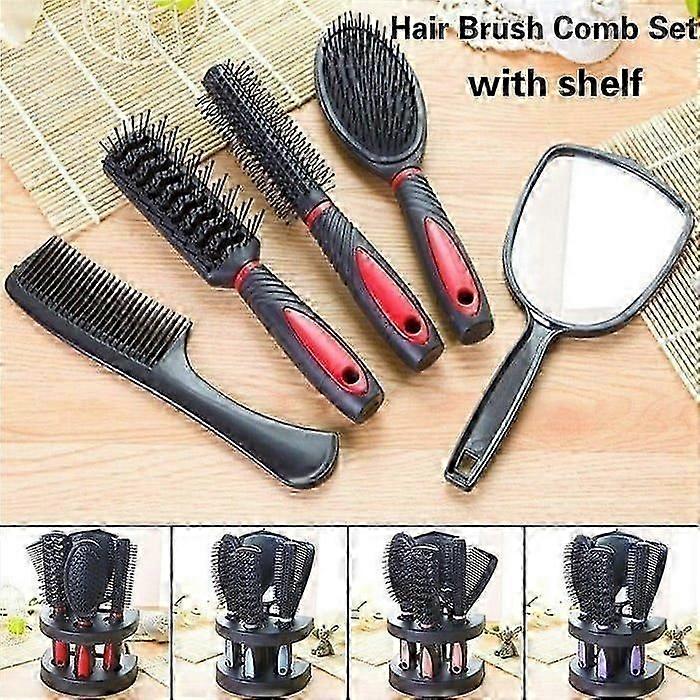 5-Piece Hair Styling Comb Set with Mirror - Professional Grooming Tools in 5