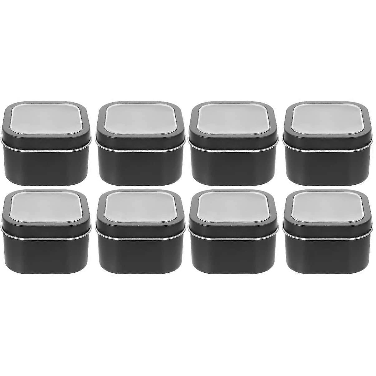 Metal Storage Tins with Lids 8 oz Set of 8 Square Empty Containers for Spices Crafts 7.5x7.5x5cm Black
