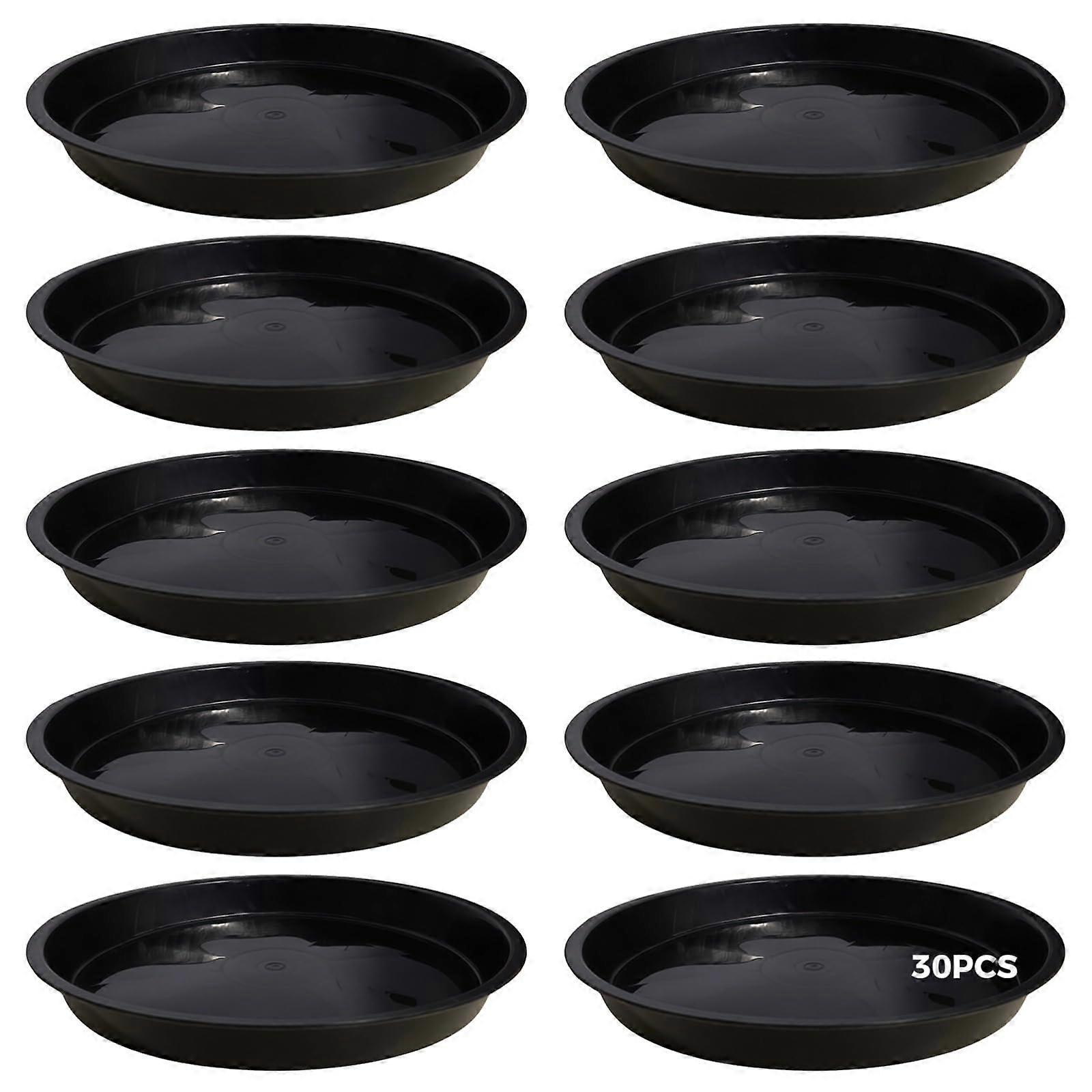 Round Plastic Saucers For Plants 30Pack HeavyDuty Black Water Trays With Flat Edges For Most Pots