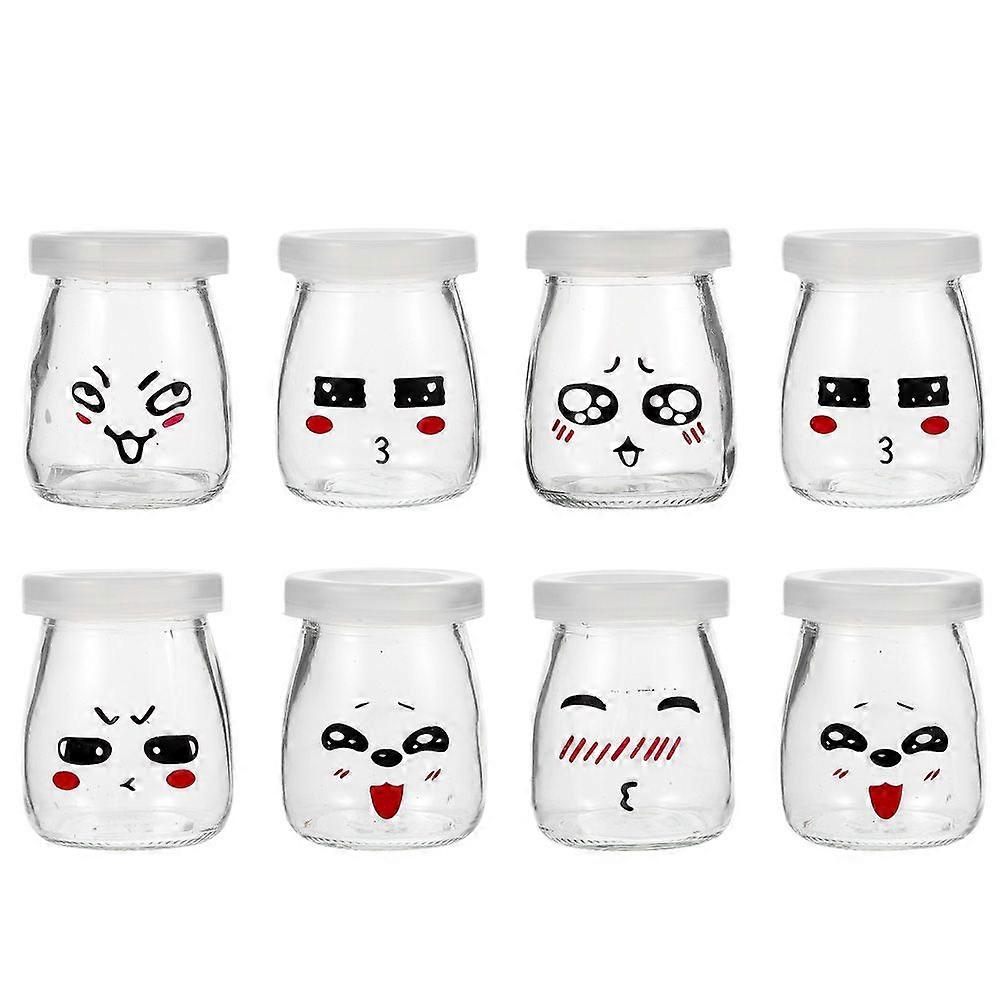 8Pcs Pudding Glass Bottles Yogurt Bottles Smiley Faces Bottles (Assorted Color)