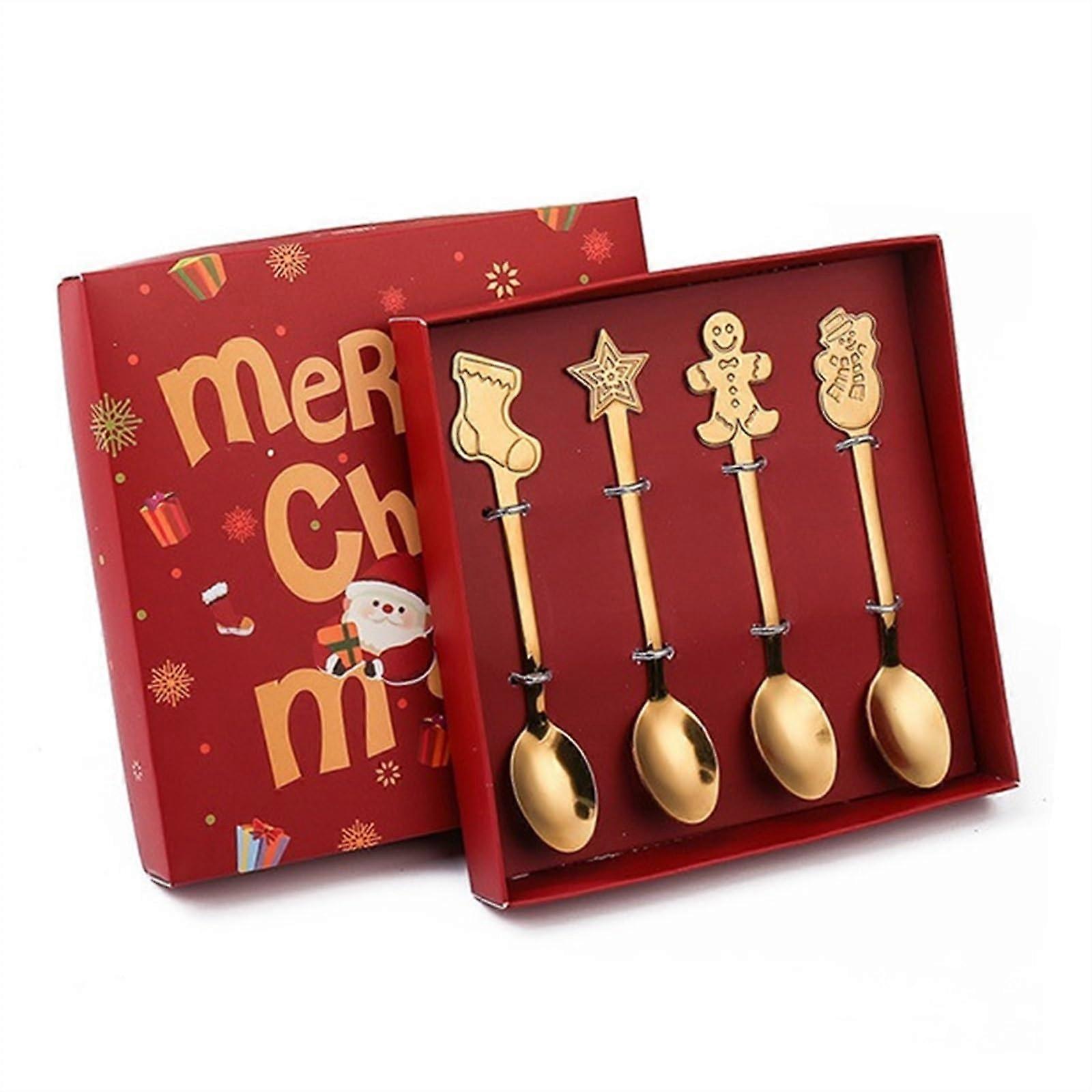 Spoons 4 Pieces Gold Stainless Steel Dessert Spoons for Coffee Soup Bouillon Flatware Set with Box for Parties and Kitchen
