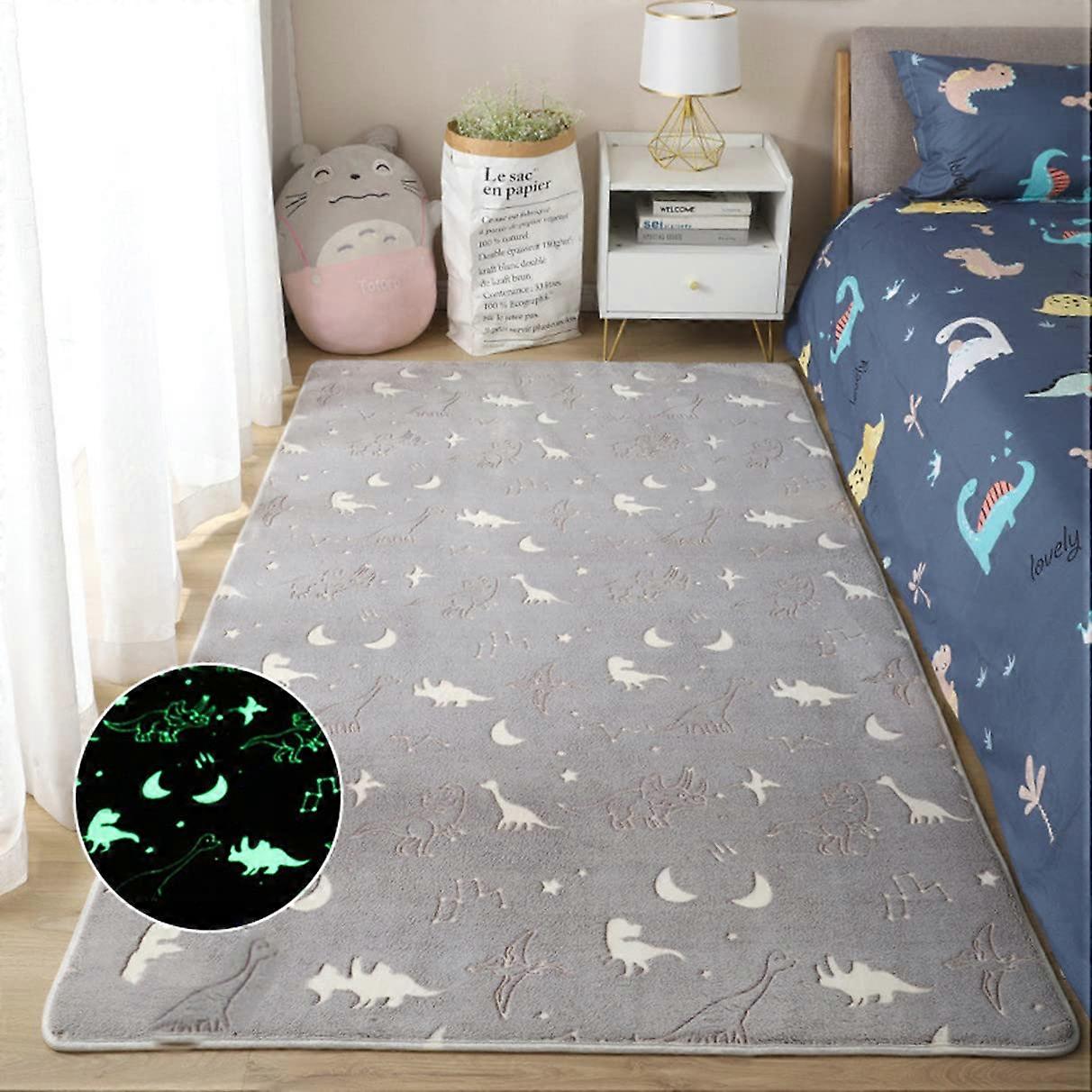 Luminous Area Rug Glow In The Dark Dinosaur 140x200 cm Anti-Slip Soft Play Mat For Kids Living Room Bedroom Nursery