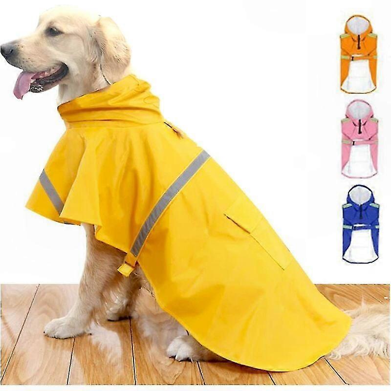 Large Dog Waterproof Raincoat with Hood and Reflective Stripe - Yellow, XL Size