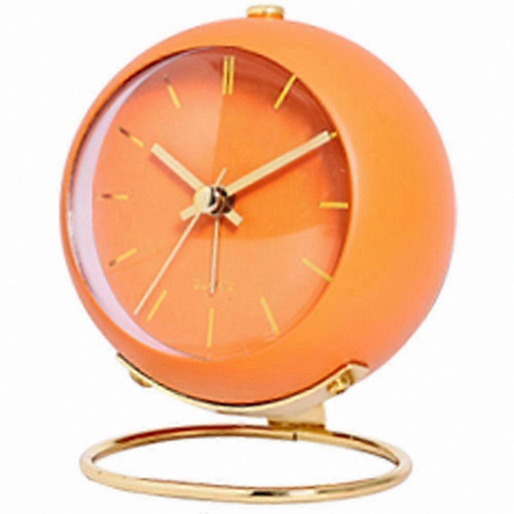 Small Retro Alarm Clock with Luminous Pointer, Silent Analog Clock for Students, Orange Bedside Clock with Light Functionality