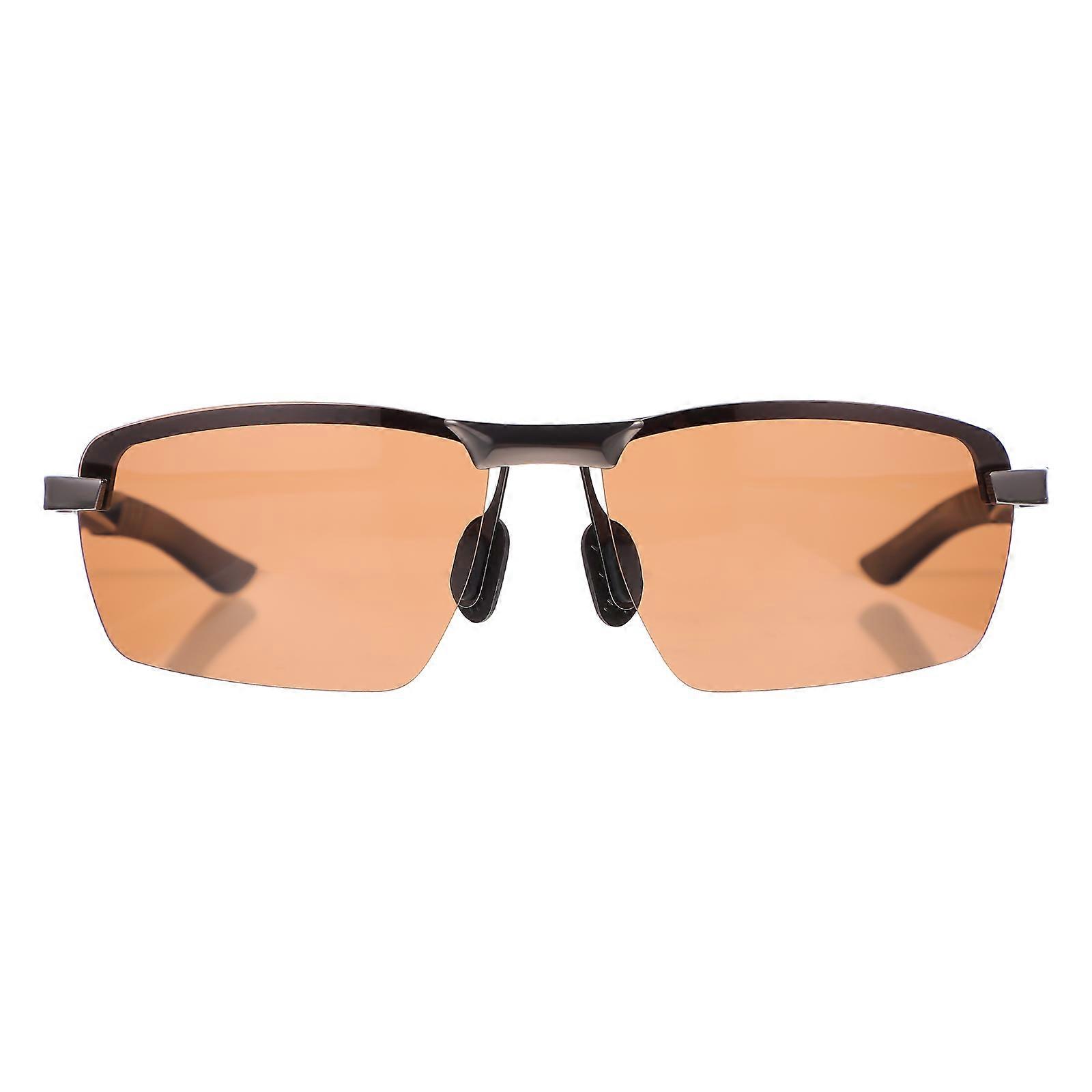 Man Driving Semi-Frame Polarized Sunglasses for Fishing 1Pair in Dark Brown