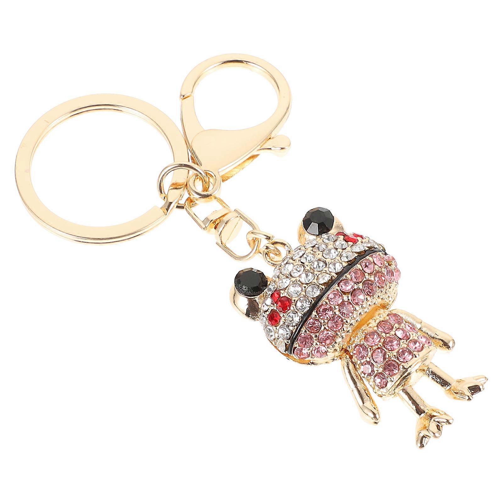 Rhinestone Keychain Frog Shape Keychain Bag Hanging Ornament Metal Pink for Key Decor 1Set