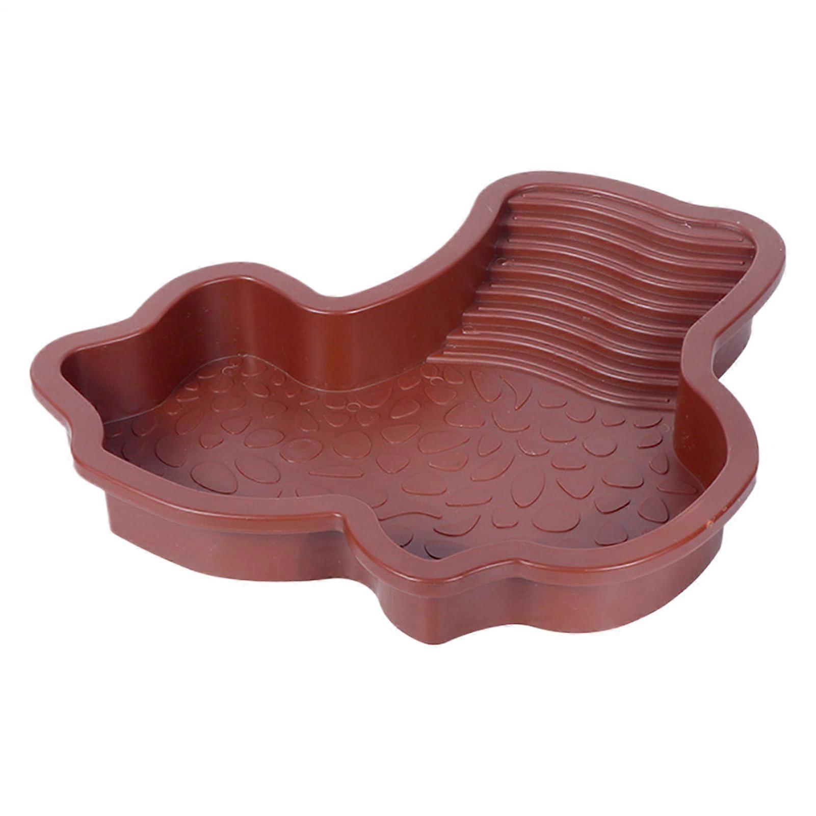 Tortoise Pool Soaking Dish with Ramp, Basking Terrace, Food Bowl Red Brown