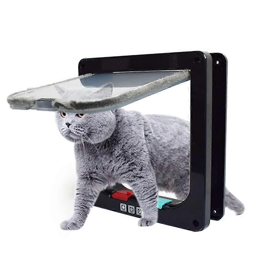 Cat Flap Pet Door For Cat And Dog, 4-Way Locking, Weatherproof With Silent Brush And Window, Size 19x19.8x5.3 Cm, Black