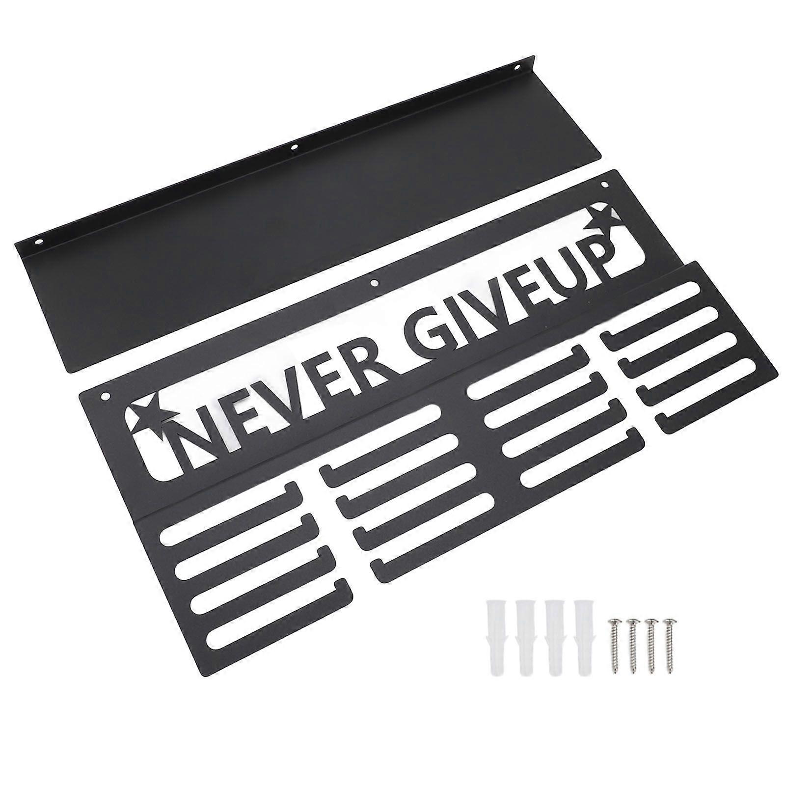 Medal Hanger Display Multipurpose Innovative Wall Mounted Metal Awards Rack with Trophy Shelf for Runners Black