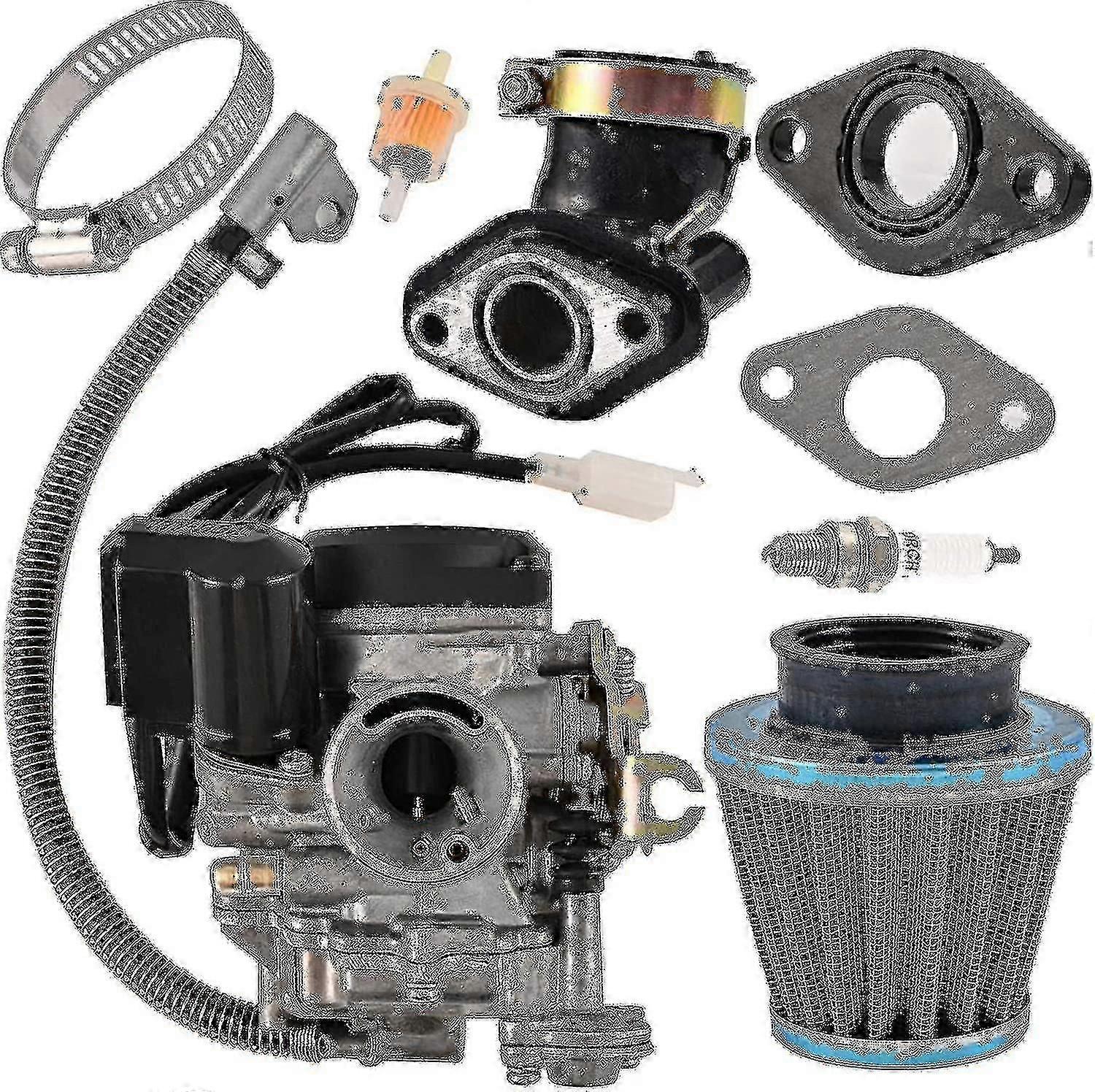 Gy6 50cc 49cc 化油器适用于 139qmb 4 冲程踏板车 ATV 轻便摩托车卡丁车陶陶发动机 18 毫米碳水化合物 + 1 进气歧管,1 个空气滤清器,1 个燃油滤清器,1 个火花