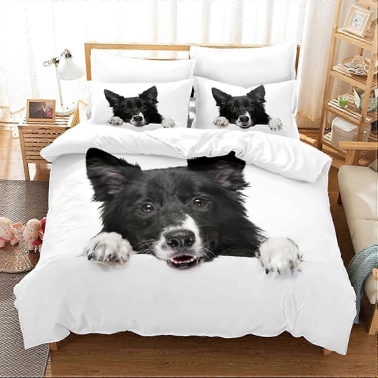 Border Collie pussilakana 240x260cm 2 henkilöä 3-osainen vuodevaatteet koiran eläin vuodevaatteet 3d-tulostus mikrokuitu vetoketjulla talvipussilakana lapselle ja lapselle