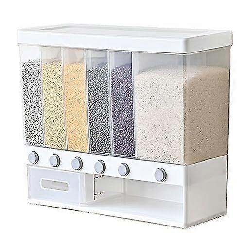 Wall Mounted Dry Food Storage Container 6-In-1 Transparent Rice Grain Storage Box Tank For Grains Candy Coffee Beans