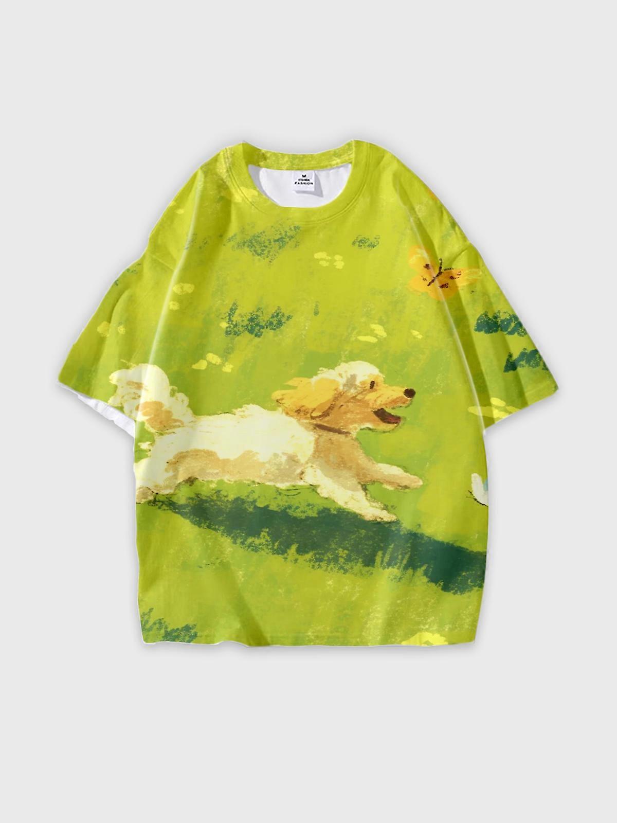 T-Shirt Round Neck, Loose Short Sleeve Pattern Graphic Tee, Unisex Summer Casual Top W2304