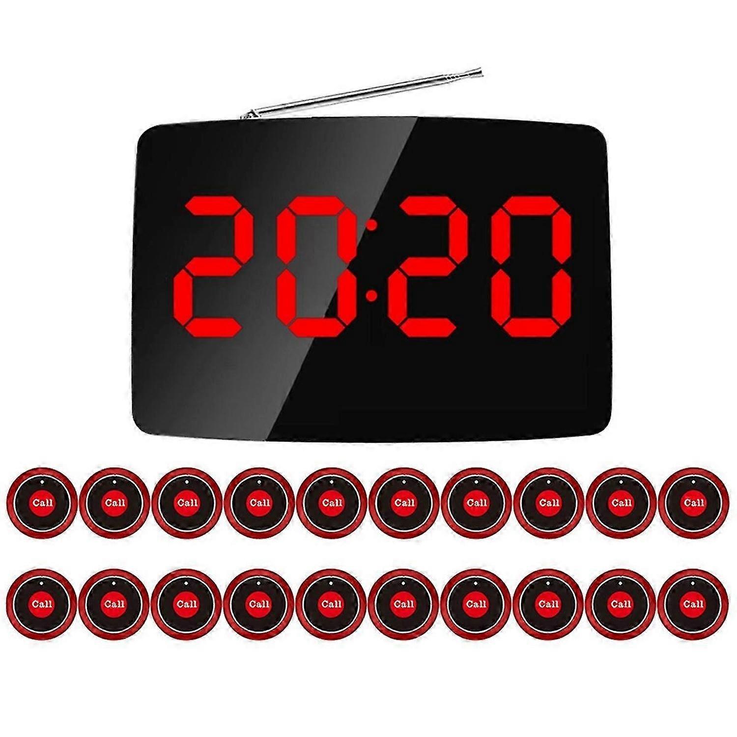 Wireless Restaurant Pager Calling System 20 Call Button with LED Display for Bar Restaurant Customer