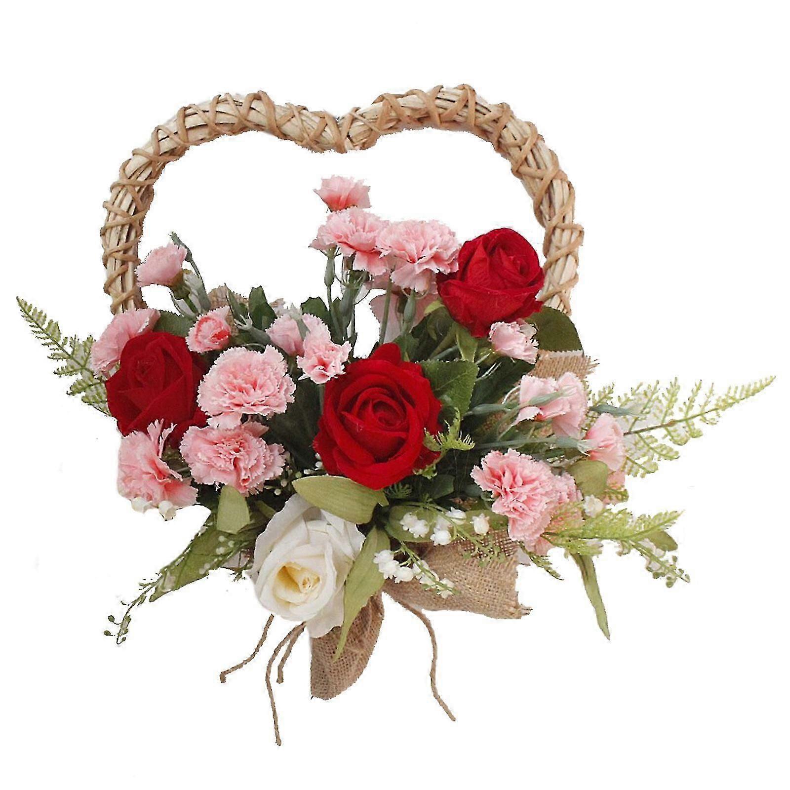 Mother's Day Flower Heart Shape Wreath w/ Greenery for Mom Gift / Party Wedding Arch Decoration