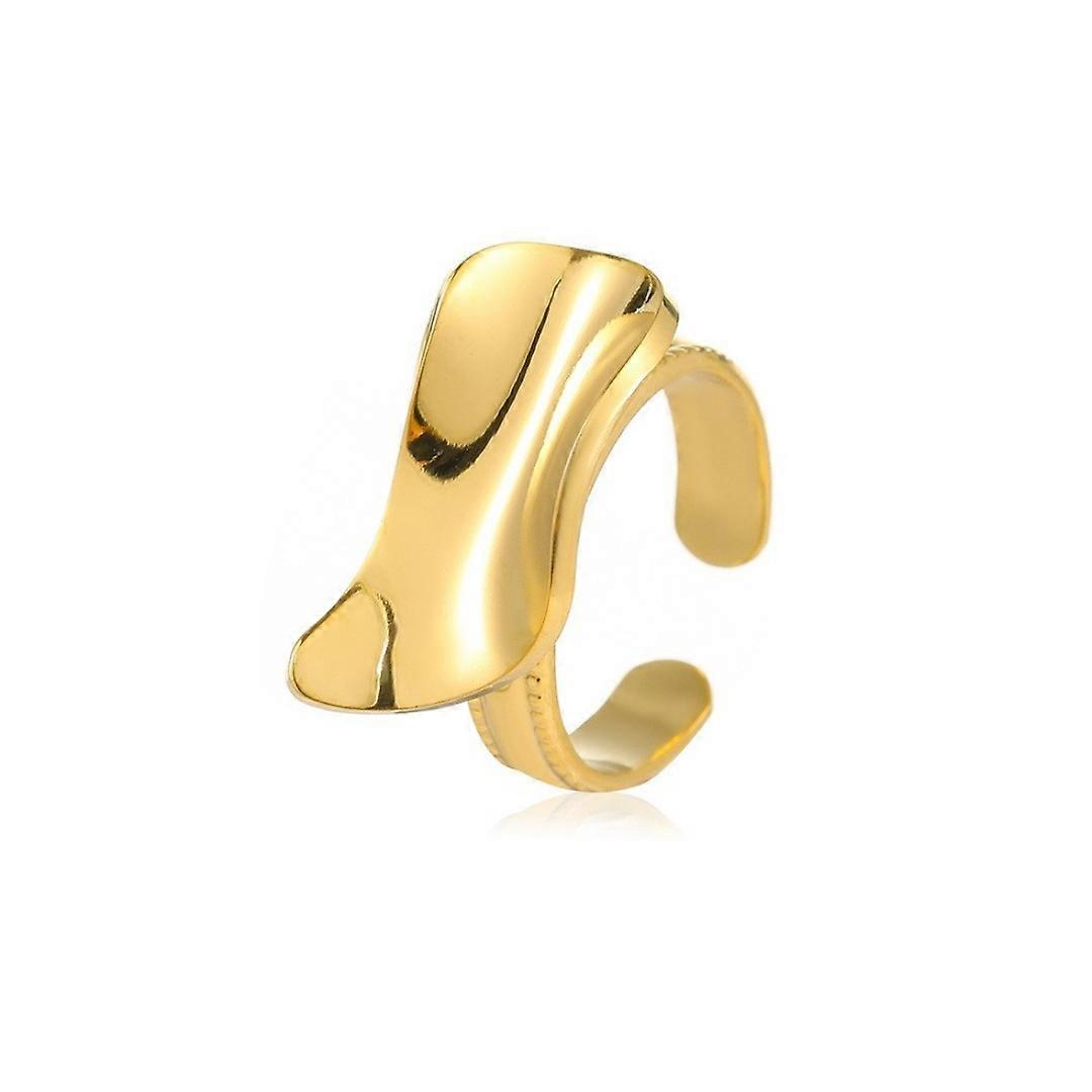 Ring, Women's Irregular Square Smooth Open Design Versatile Elegant 18K Gold Plated Stainless Steel
