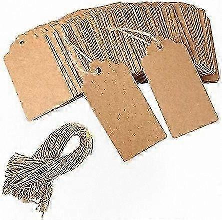 100 Natural Kraft Paper Tags - Rectangle Hanging Labels for Crafting Projects