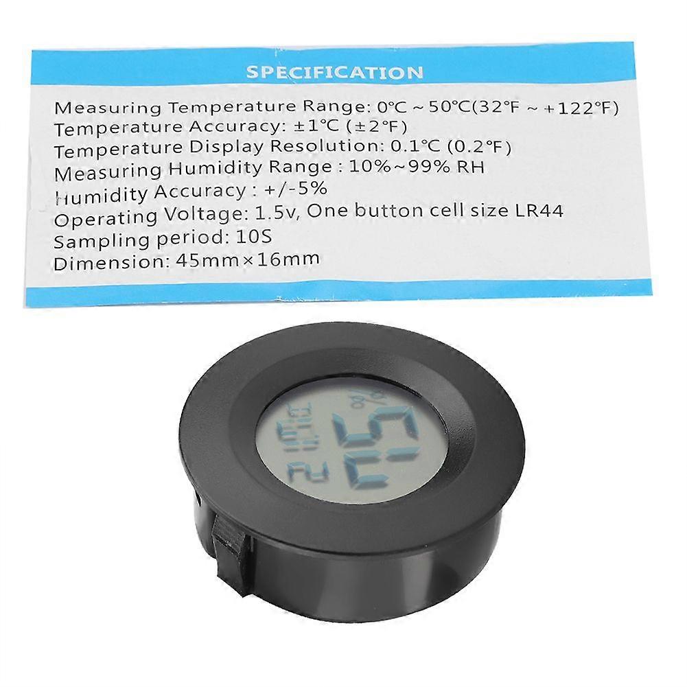 Mini Digital Lcd Thermometer Round Shape Temperature for Indoor Reptile Pet(Black)