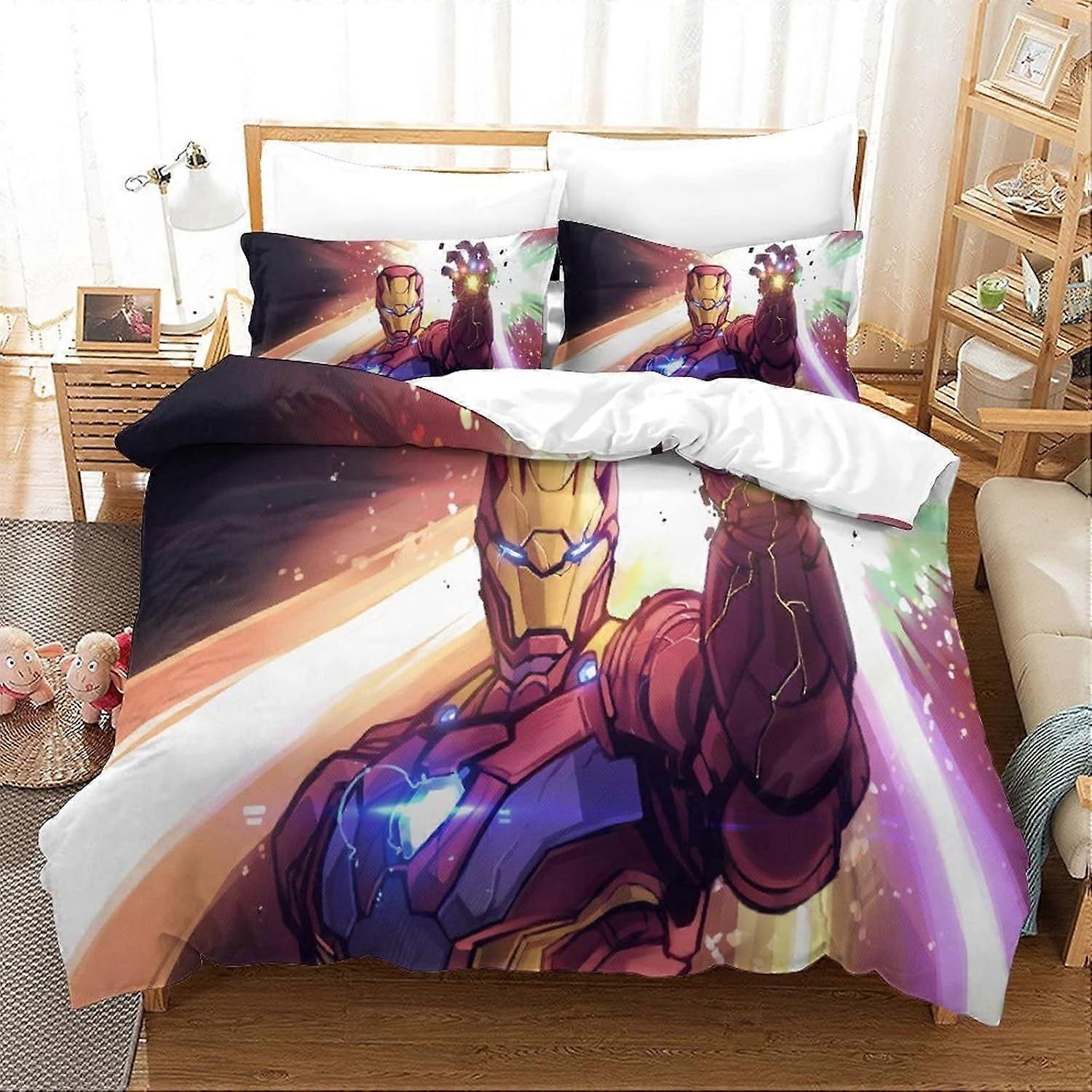 Duvet Cover Set Single Iron Man Printed Duvet Covers Bedding Set for in Kids Teens Adults Soft Hypoallergenic Quilt Cover with Pillowcase with Zipeer 