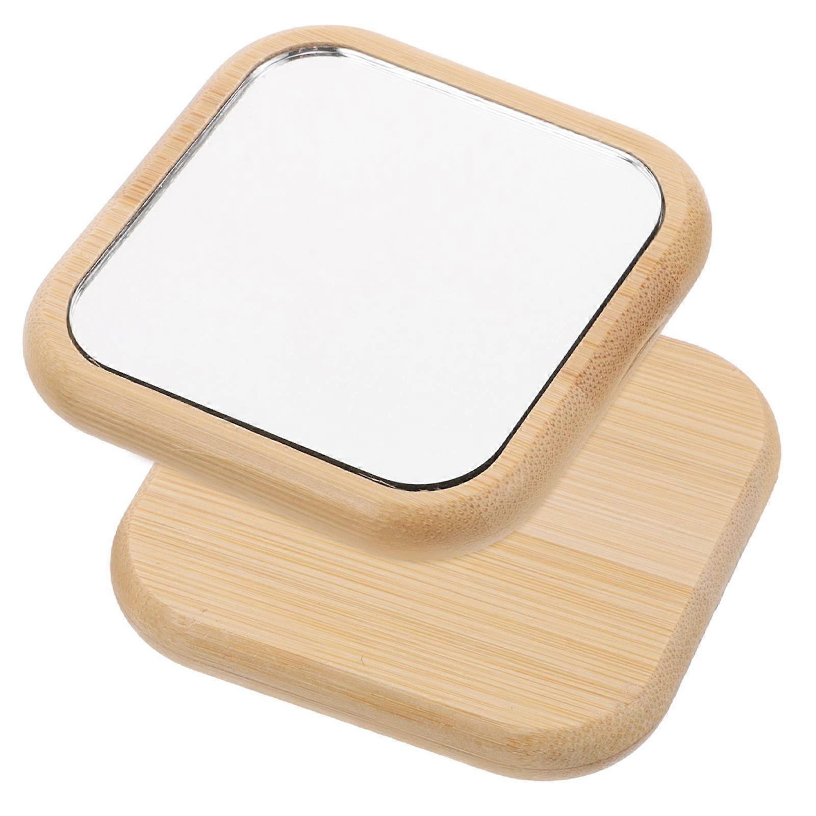 Wooden Small Mirror Handheld Compact Mirror for Travel 2Pcs Portable