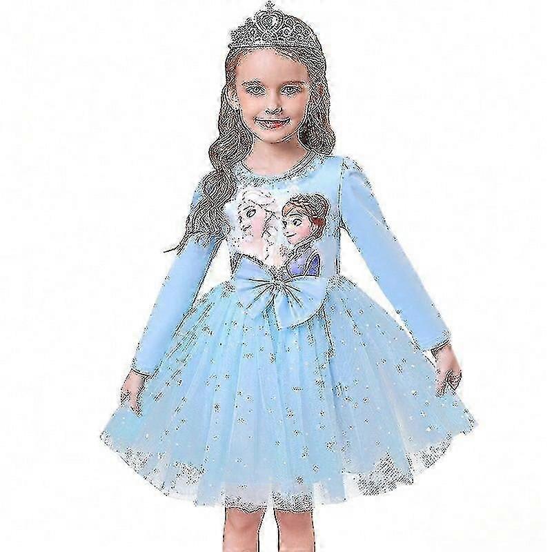 Filles Princesse Elsa Robes D’automne À Manches Longues Anna Robes Enfants Fête D’anniversaire Robe De Bal tao