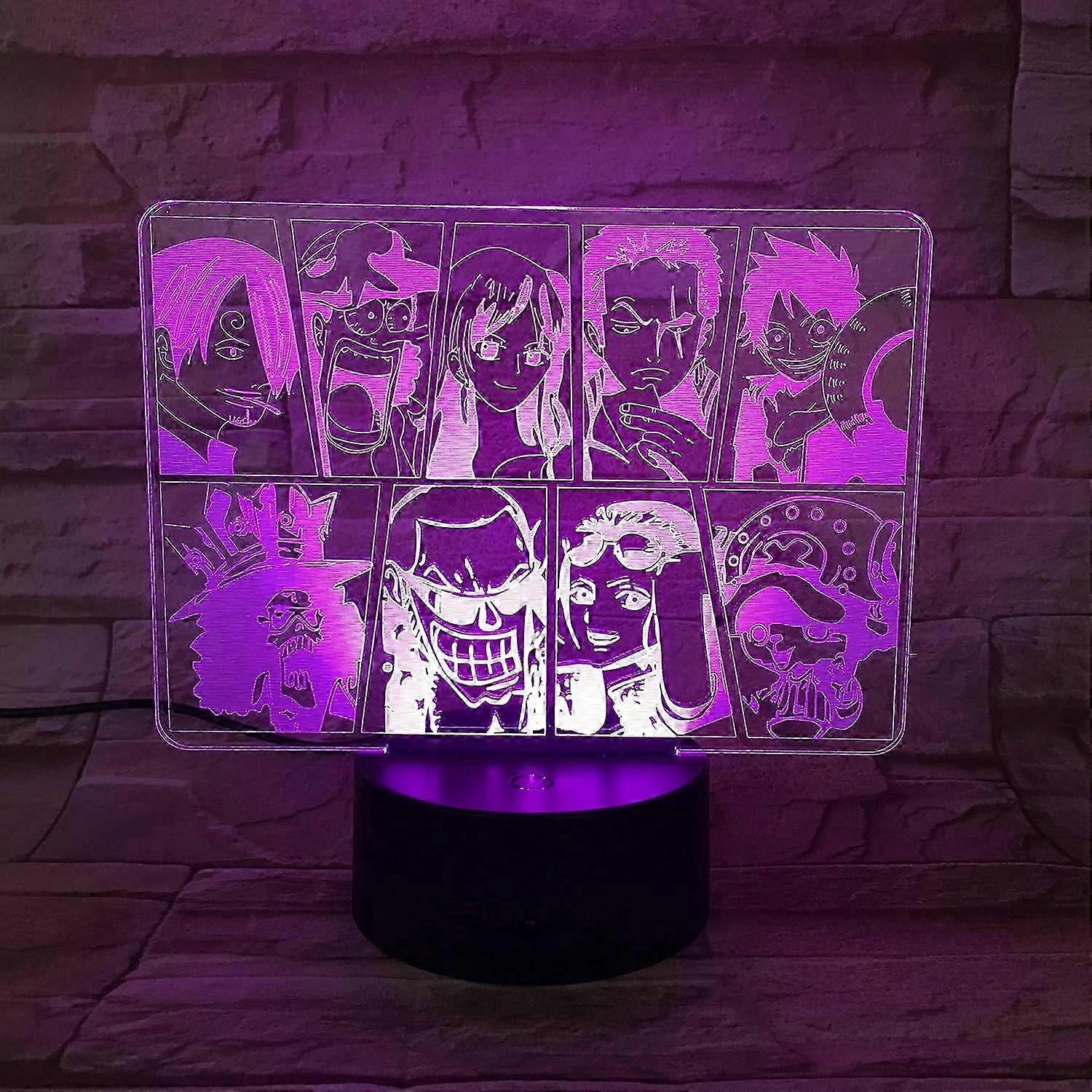 One Piece Luffy 3D Illusion Night Light Lamp Smart Touch, RGB Effect USB Cable Powered Creative 3D Japanese Anime Lamp