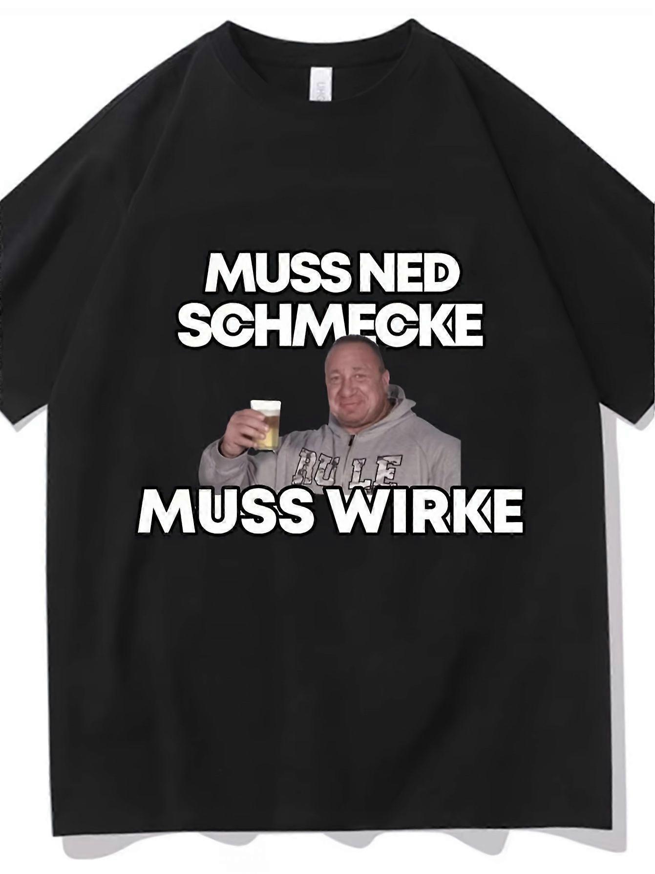 ماركوس روهل مضحك صالة الألعاب الرياضية الفكاهة تي شيرت - "موس نيد شميكي موس ويرك" تي شيرت ميمي ألماني (مضحك بناء العضلات) ، الوزن الثقيل ov-DETUP176