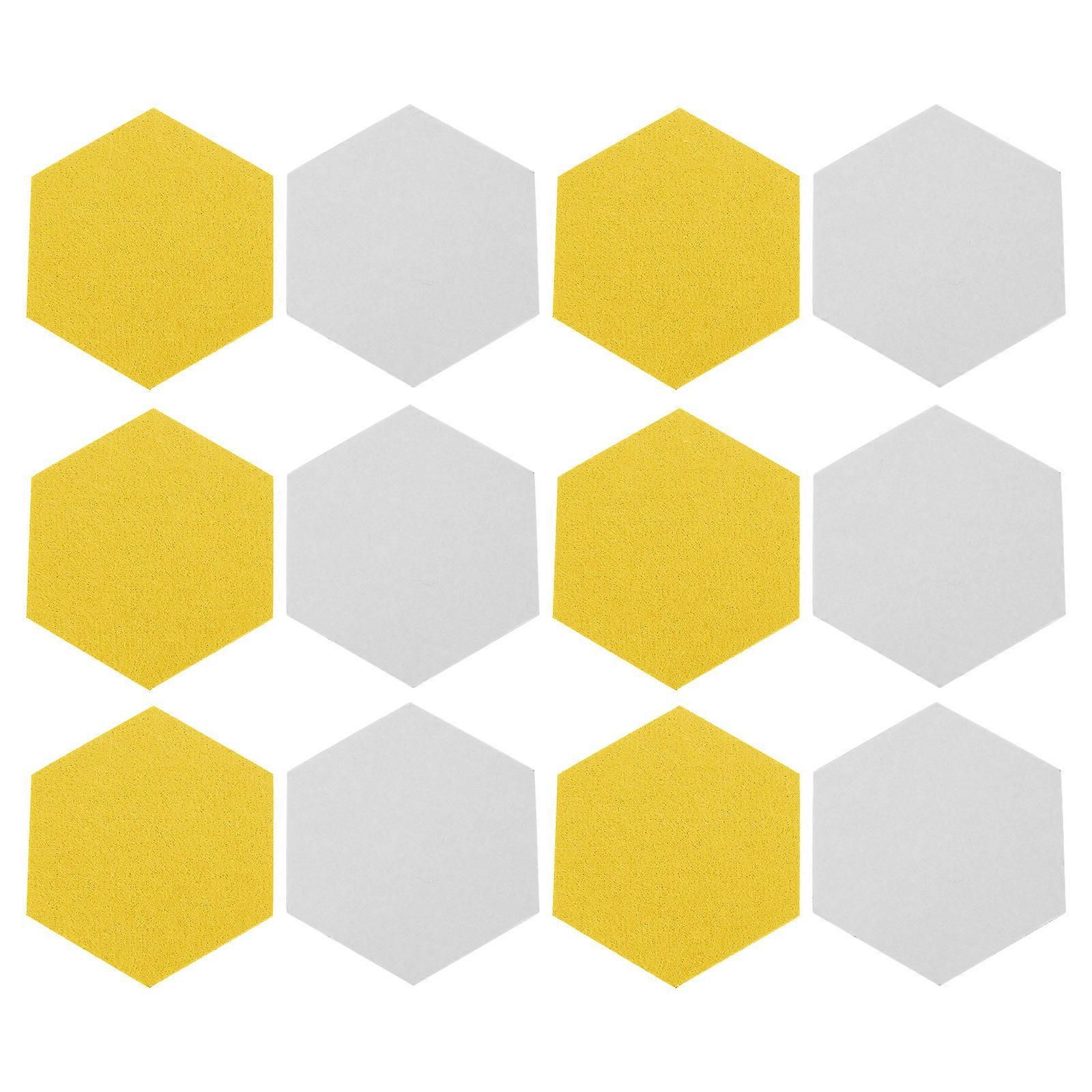 Yellow Felt Hexagon Wall Memo Board for Decoration 24Pcs Set