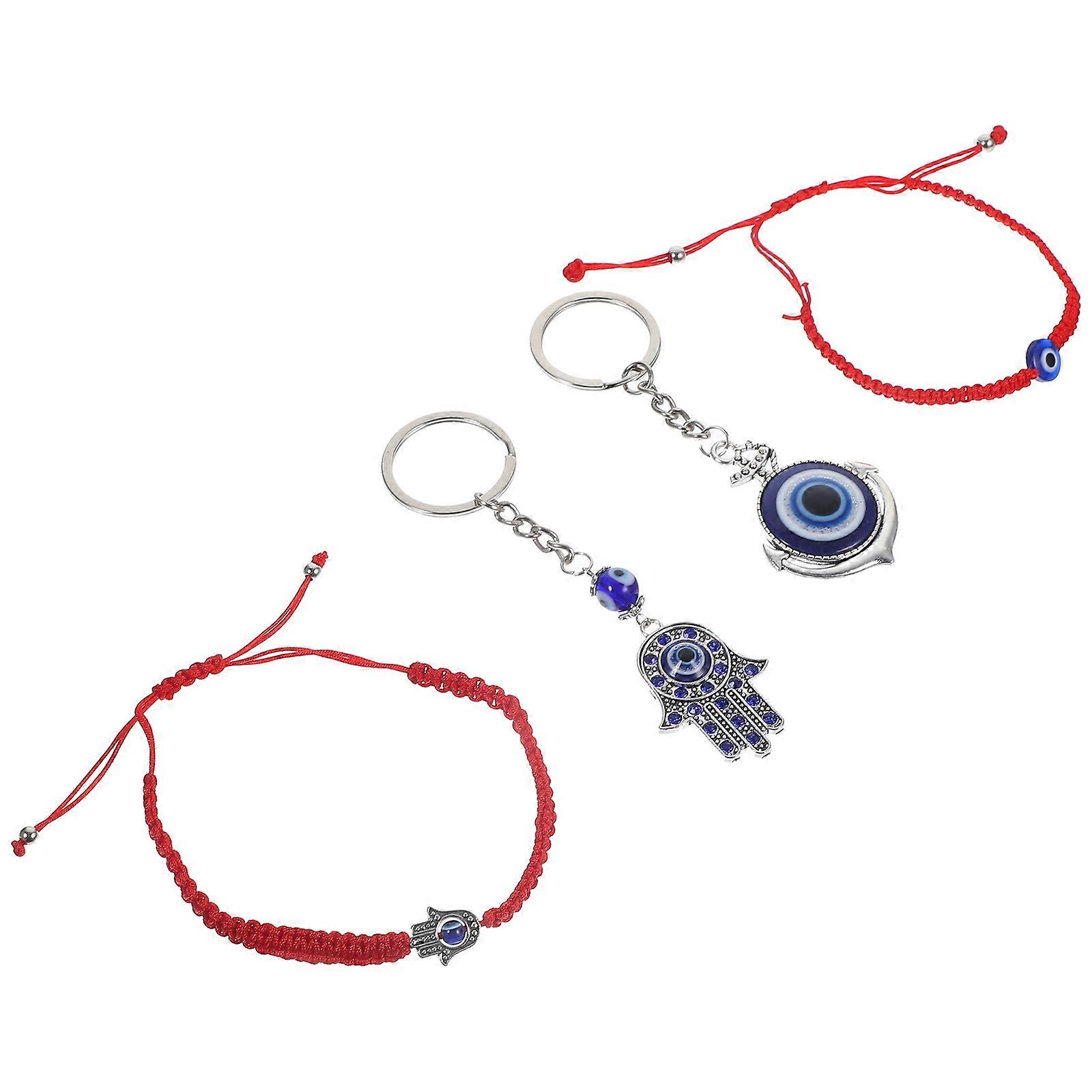 Stylish Evil Eye Jewelry Set with Bracelets and Keychains for Protection 8Pcs
