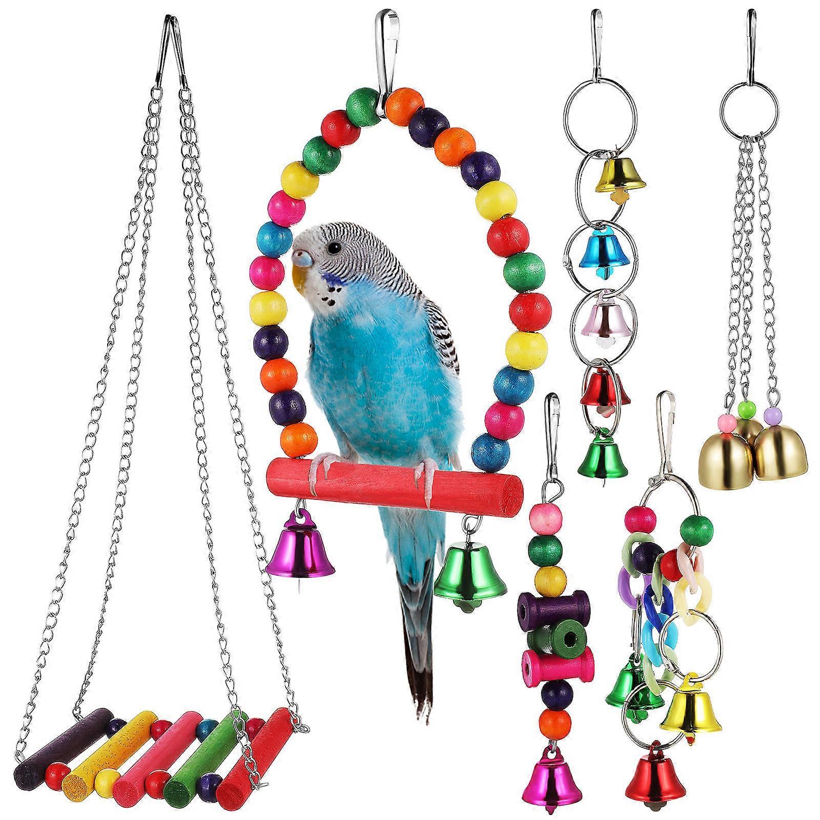 Wind Chime Bird Perch Stand Entertainment For Birds Rectangular Shape Sturdy Durable 4 Sets