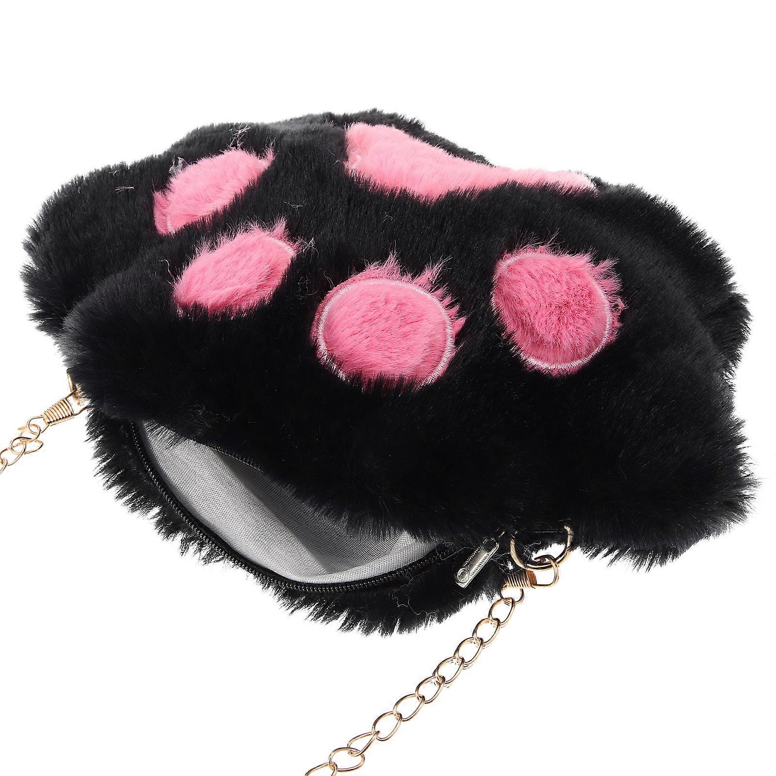 Cat Paw Shoulder Bag Fluffy Crossbody Bag for Storage Use 2Pcs with Chain Strap