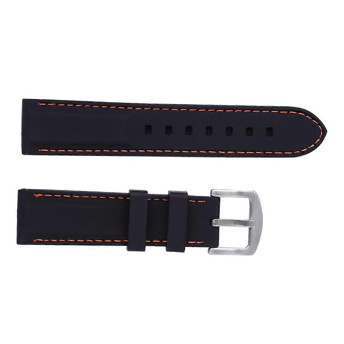 Watch Strap 24mm Silicone for Watch Band Replacement 2Pcs Black with Orange String