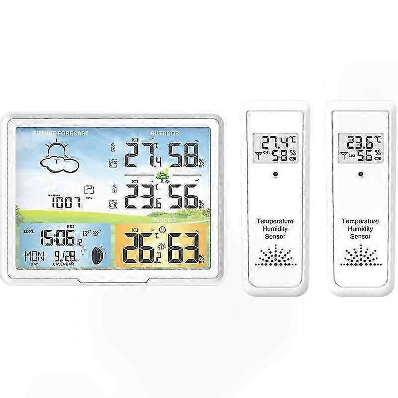 Wireless Weather Station with 2 Outdoor Sensors, Indoor Clock, Temperature and Humidity Monitoring, Radio-Controlled Alarm Clock
