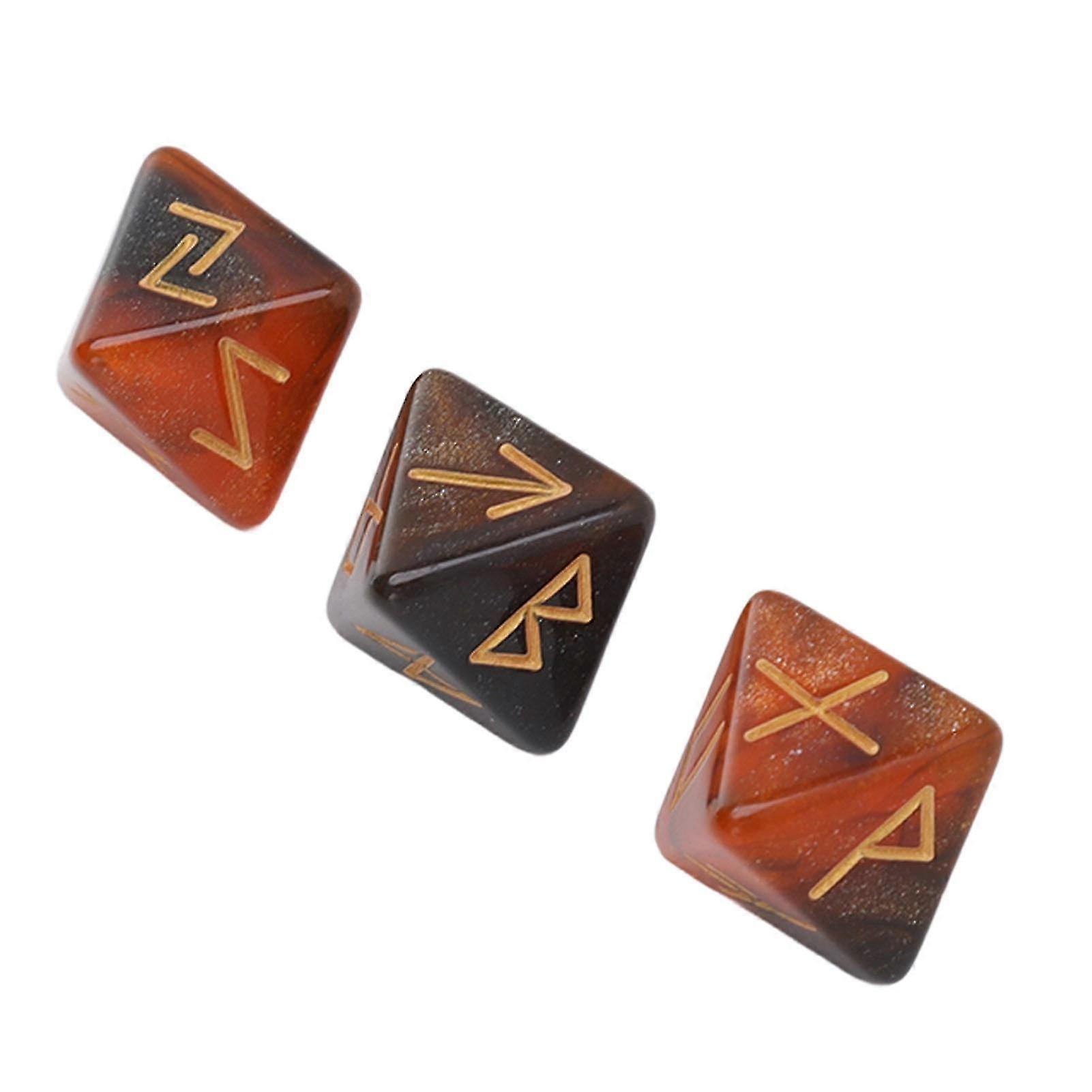 3Pcs Rune Dice 8 Sided Star Sky Mystic Vivid Colors Astrology Learning Prediction Polyhedral Dice Set for Adults Black Gold